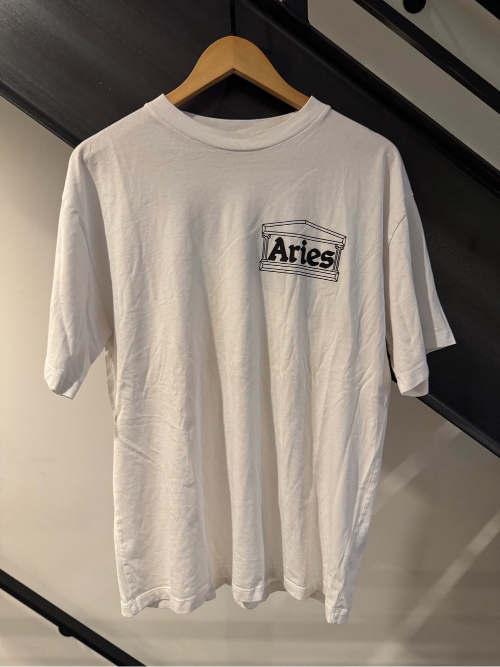 Aries Men's White Logo Short Sleeve Crewneck Tee